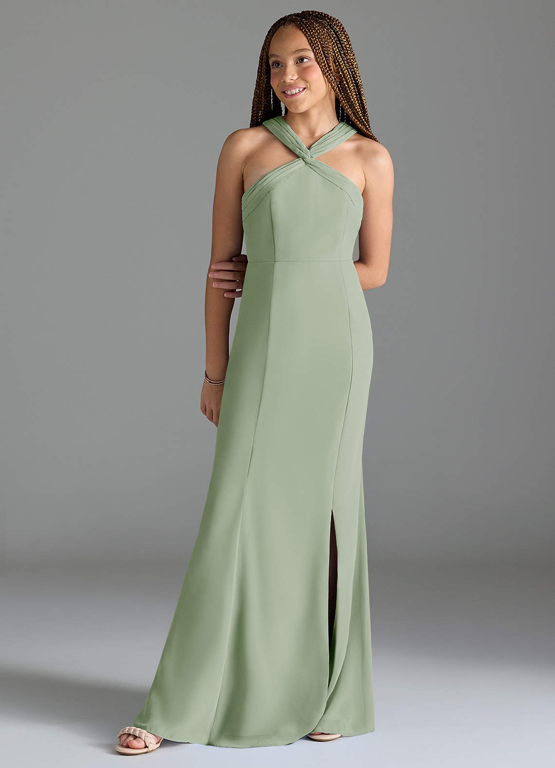 Azazie Rue Junior Dusty Sage Mermaid Side Slit Chiffon Dress image1