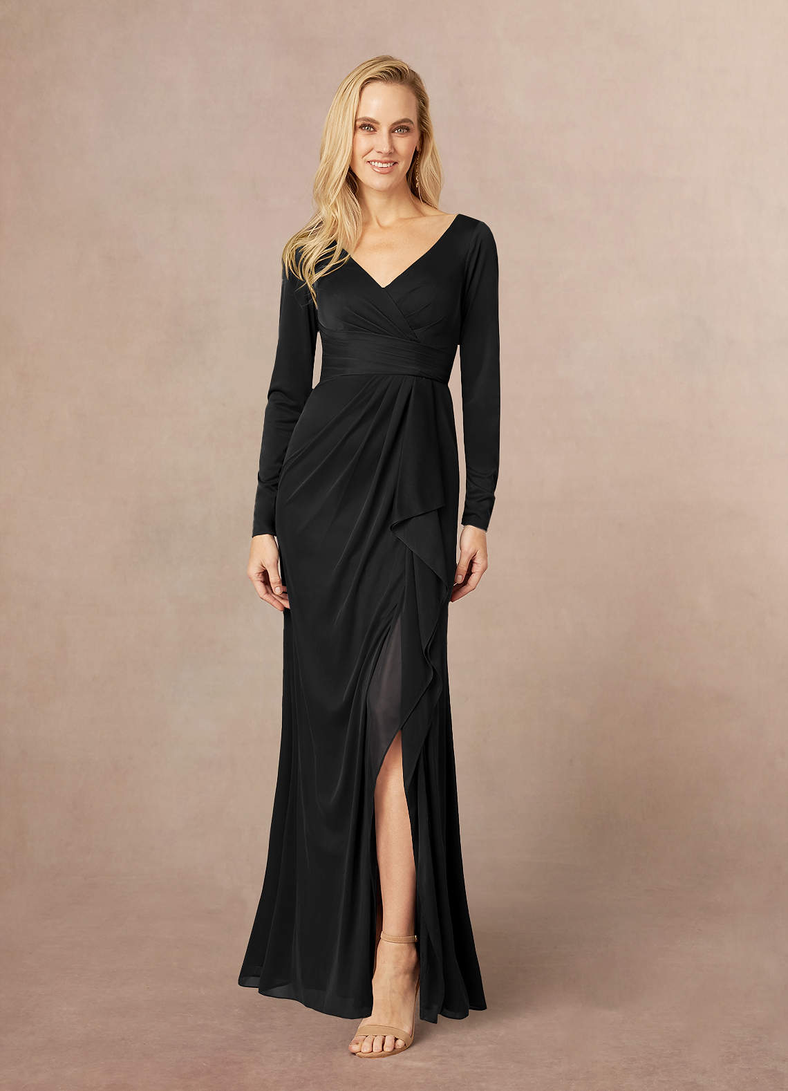 Azazie Risa Mother of the Bride Dresses Black Mermaid V-Neck Pleated Mesh Dress image1
