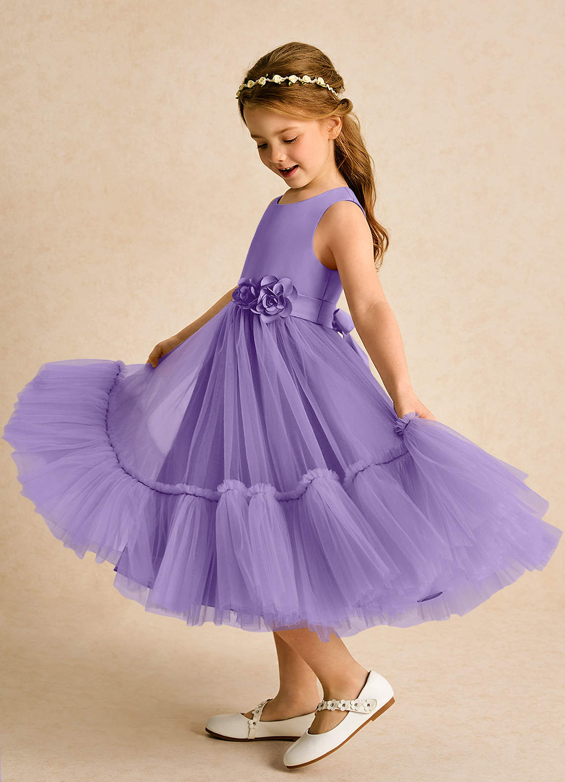 Azazie Miracle Flower Girl Dresses Tahiti A-Line Bow Matte Satin Dress image1