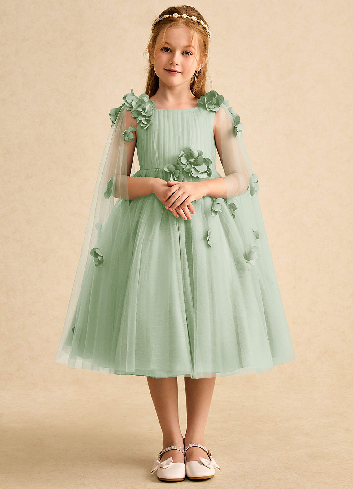 Azazie Staria Flower Girl Klänningar Klänning Balklänning i Tyll Ruched image1