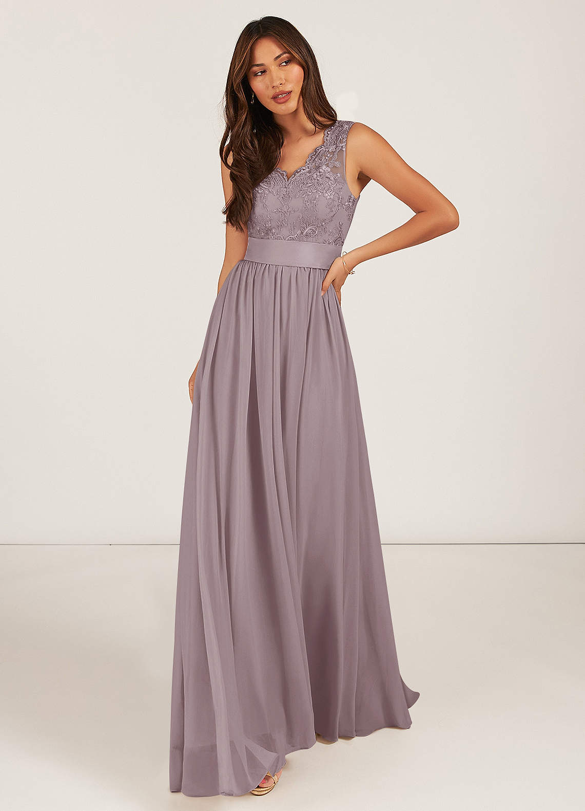 Azazie Gertrude Bridesmaid Dresses Dusk A-Line Lace Chiffon Dress image1