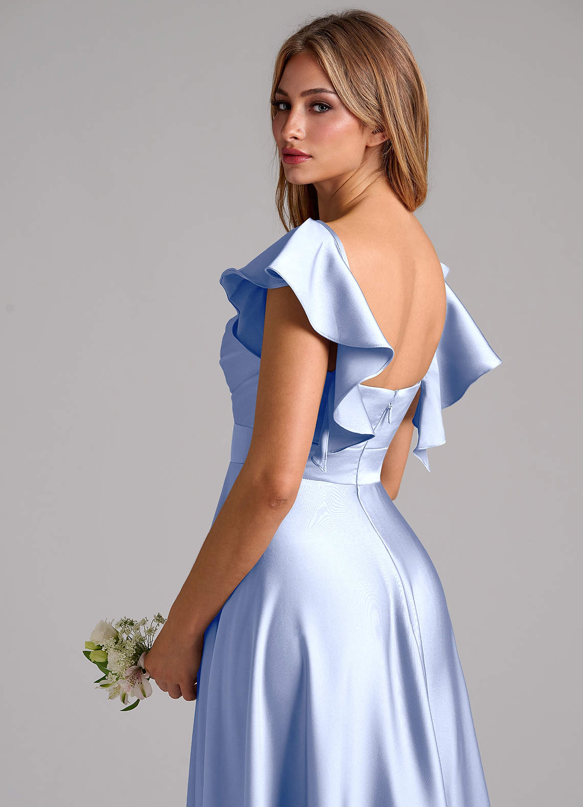 Azazie Leilani Brudtärnklänningar Klä av A-Linje i Stretch Satin Rynkad Is image8