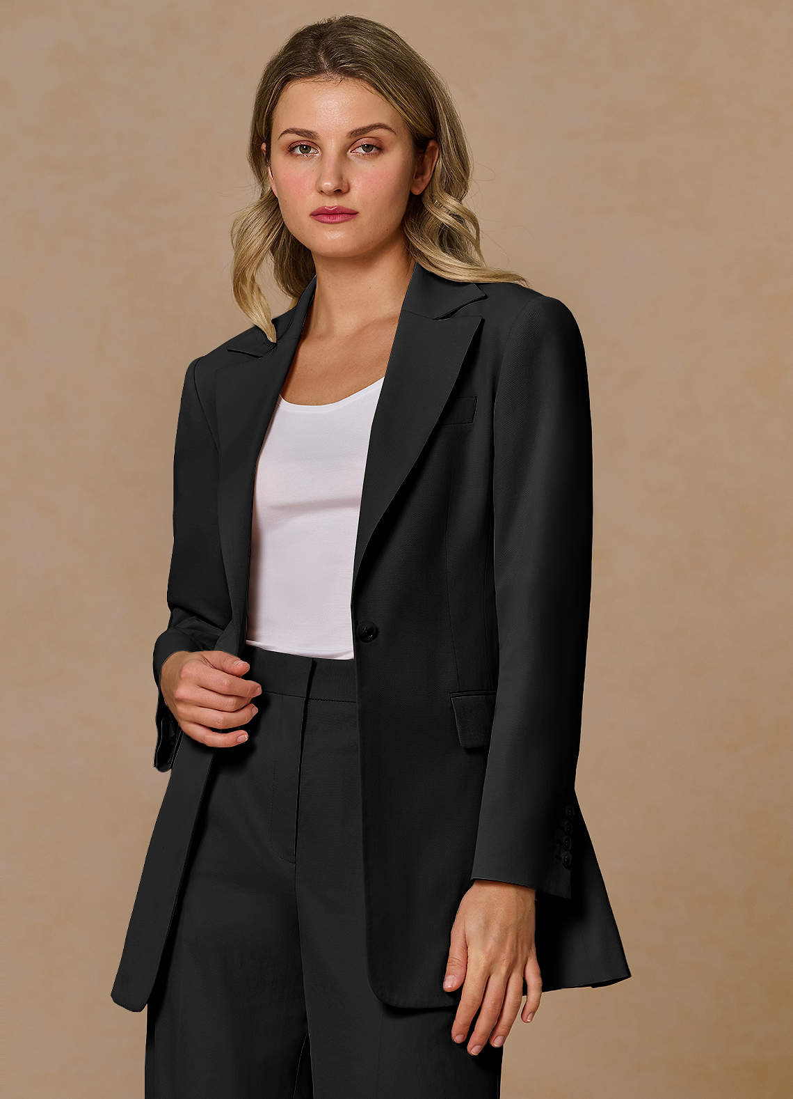 front Margaret Black Cotton Linen Blend Blazer
