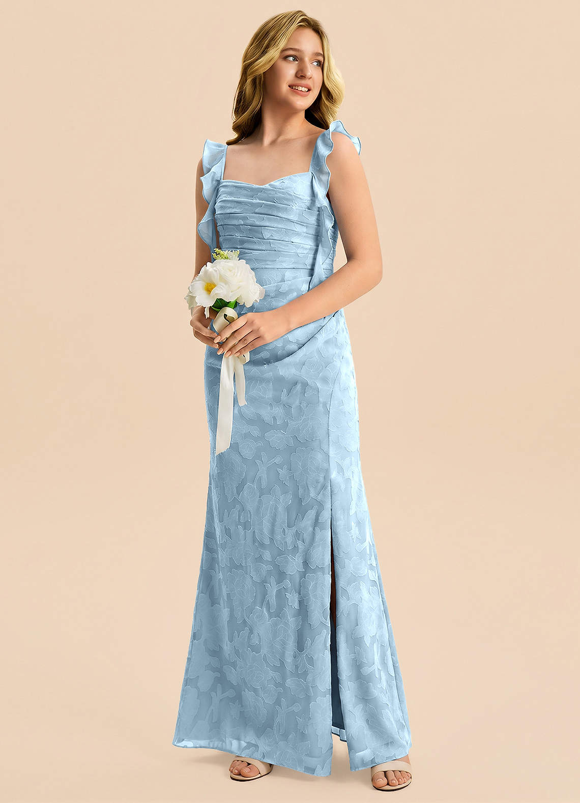blue floral junior bridesmaid dress Blue Rococo Floral Bridesmaid Dress Chiffon Size XL