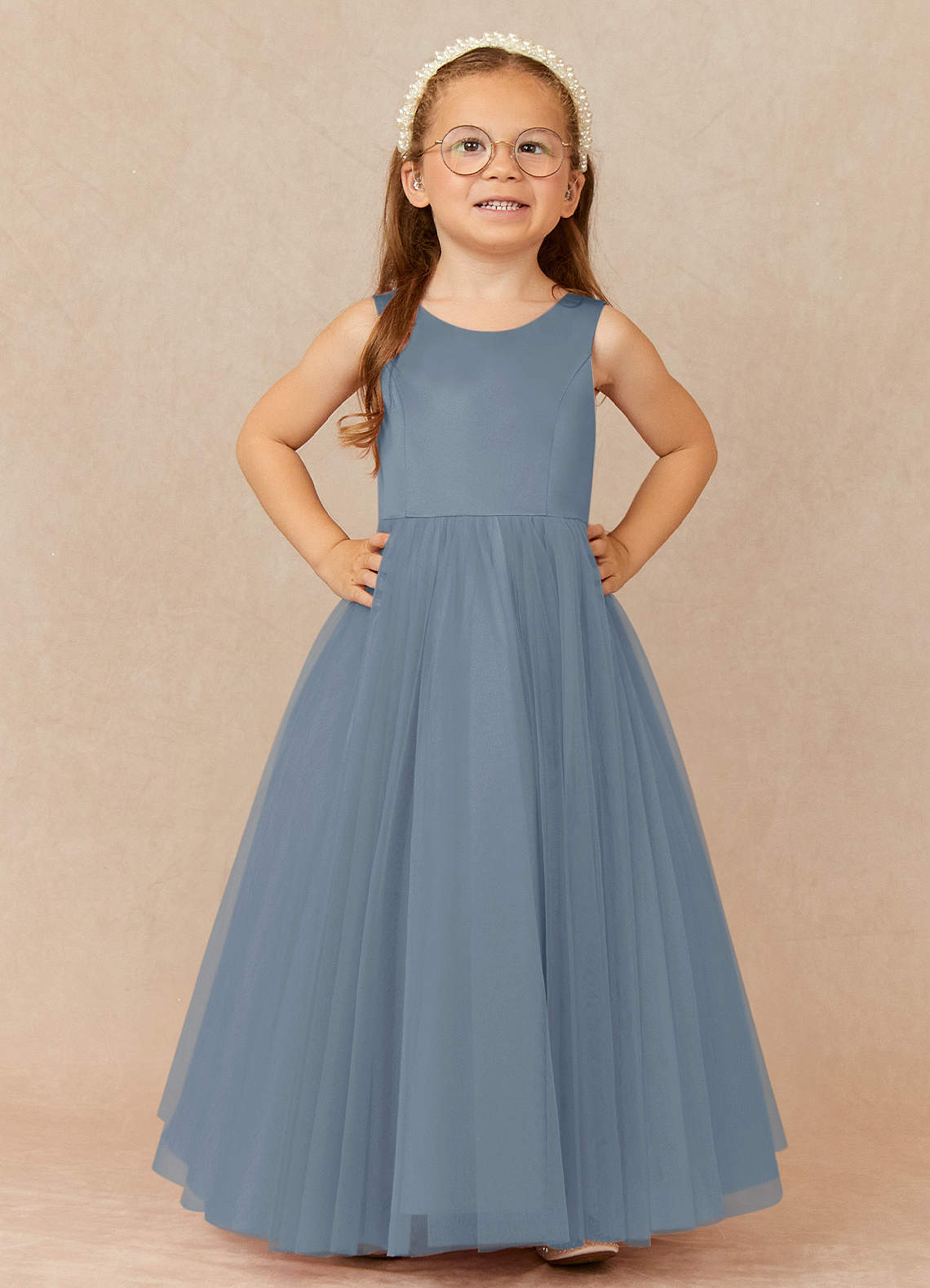 Azazie A Line Princess Scoop Neck Ankle Length Tulle Flower Girl Dresses