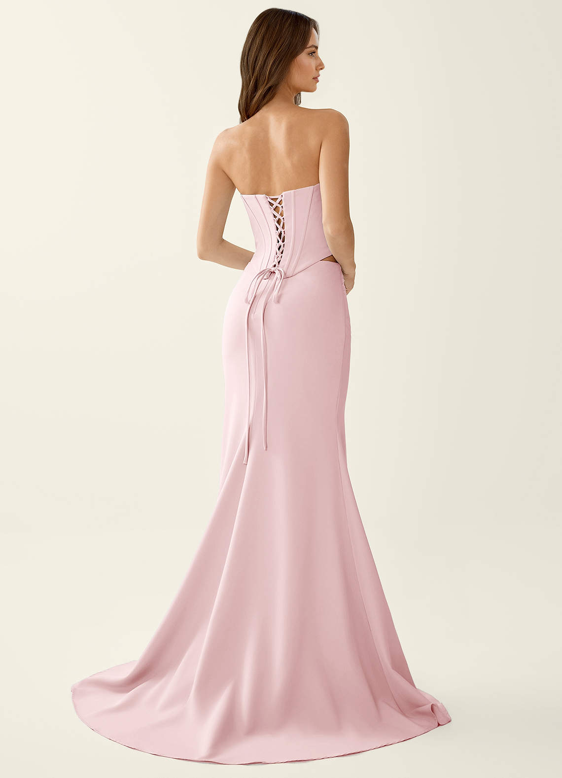 navy blue dress for baby girl Light Pink Sleek Satin V-Neck Dress For Prom With Beading And Lace-Up main image 0