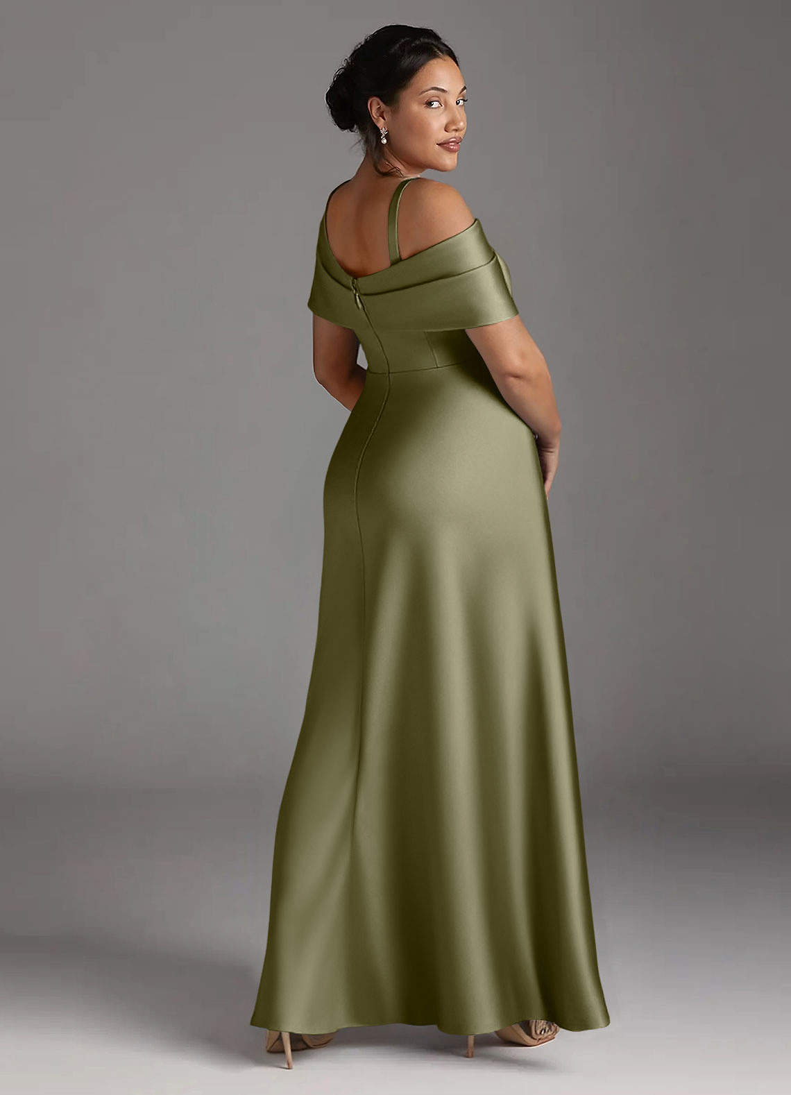 Azazie Milton Mother of the Bride Dresses Pistachio A-Line Pleated Stretch Satin Dress image11