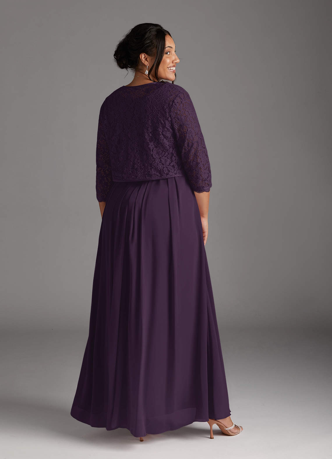Azazie Ainsling Mother of the Bride Dresses Plum A-Line Square Neckline Lace Chiffon Dress image16