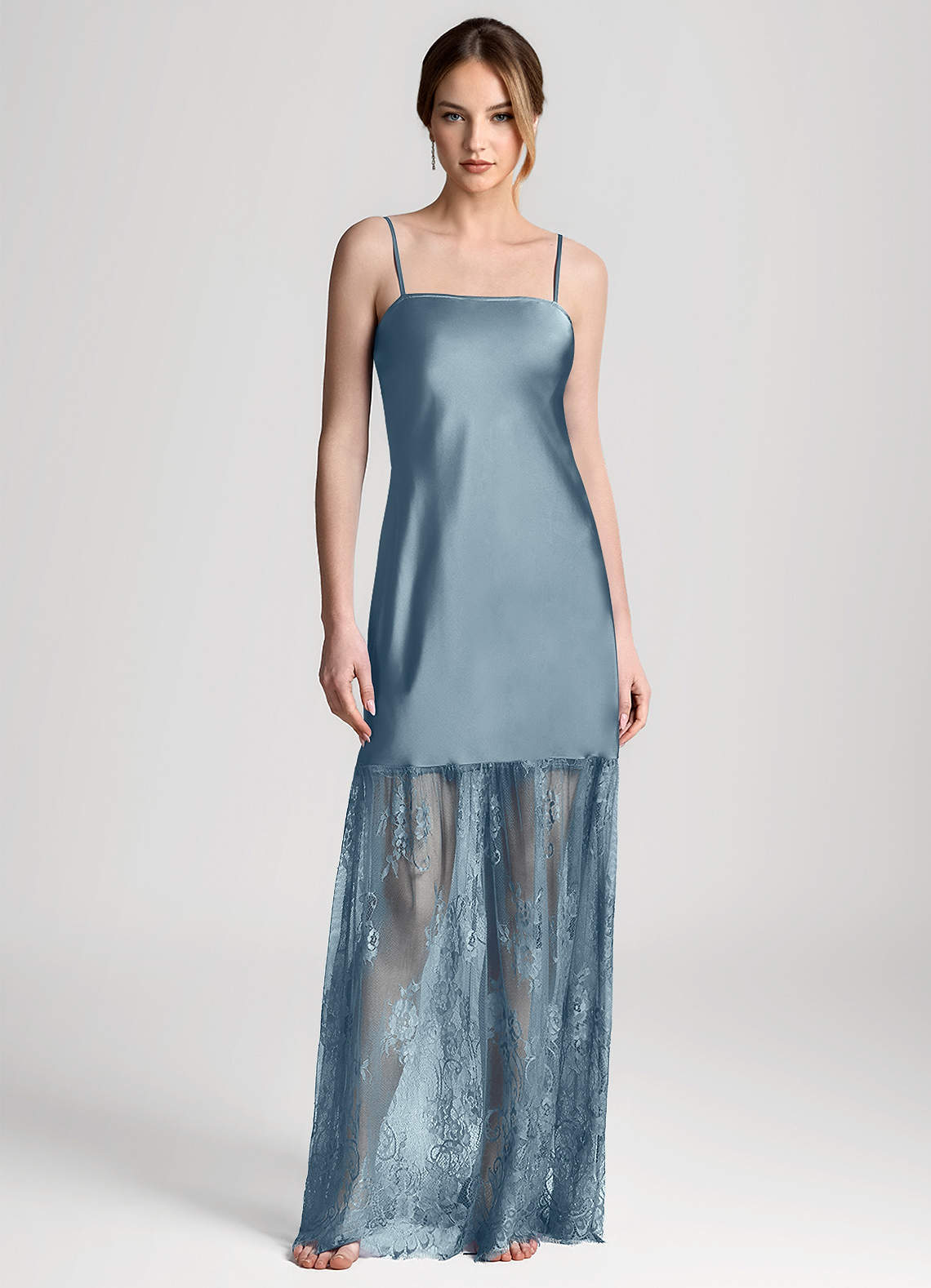 front Abito sottoveste lungo in raso e pizzo