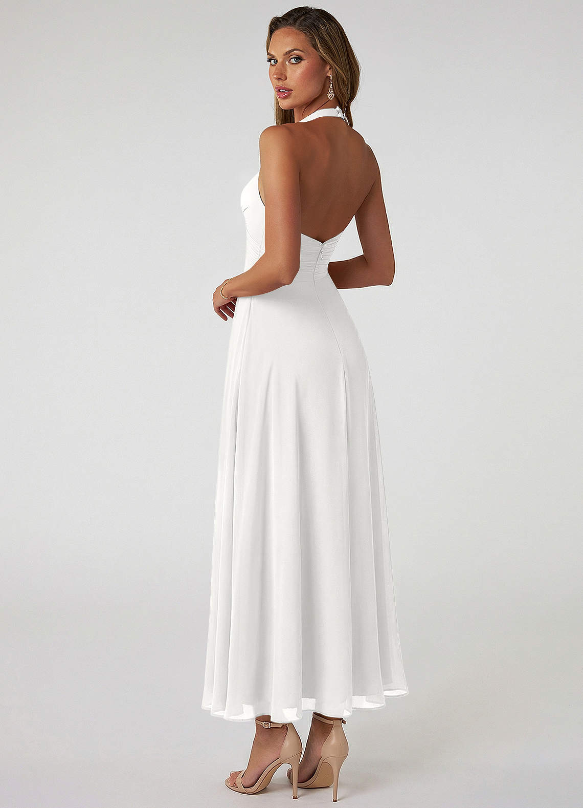 Azazie Tessie Bridesmaid Dresses White A-Line Pleated Chiffon Dress image1