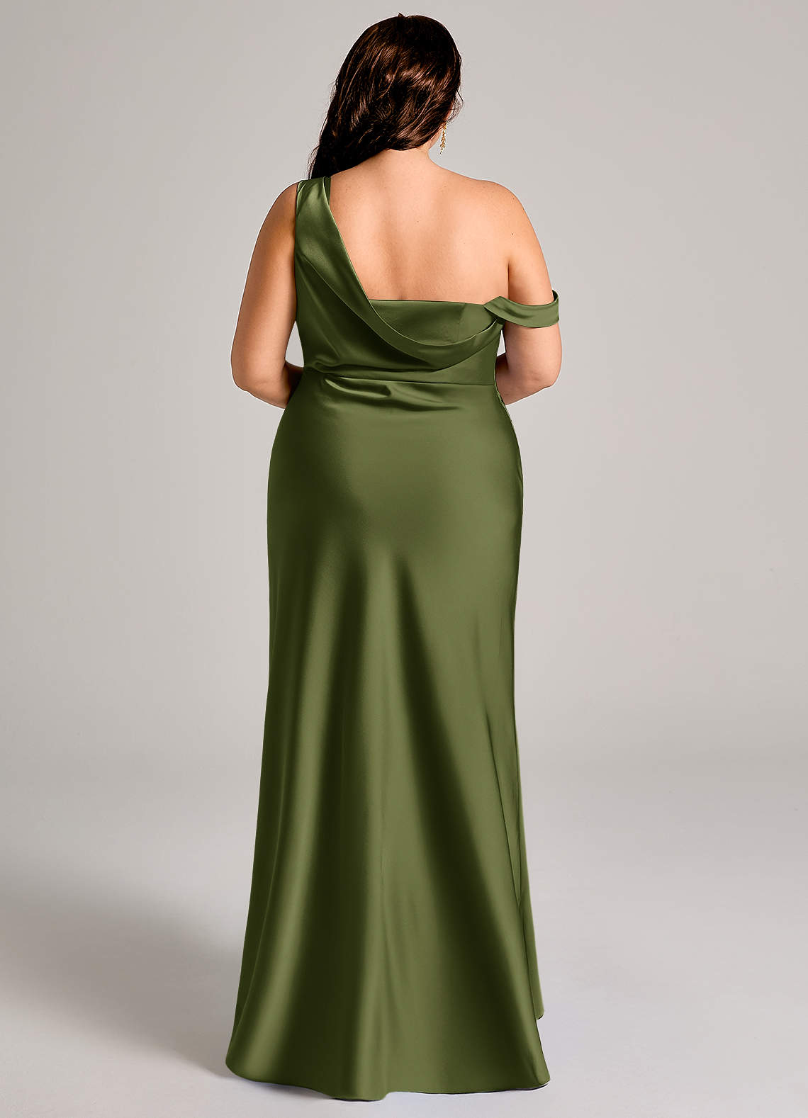 Azazie Madelyn Bridesmaid Dresses Olive Mermaid One Shoulder Stretch Satin Convertible Dress image15