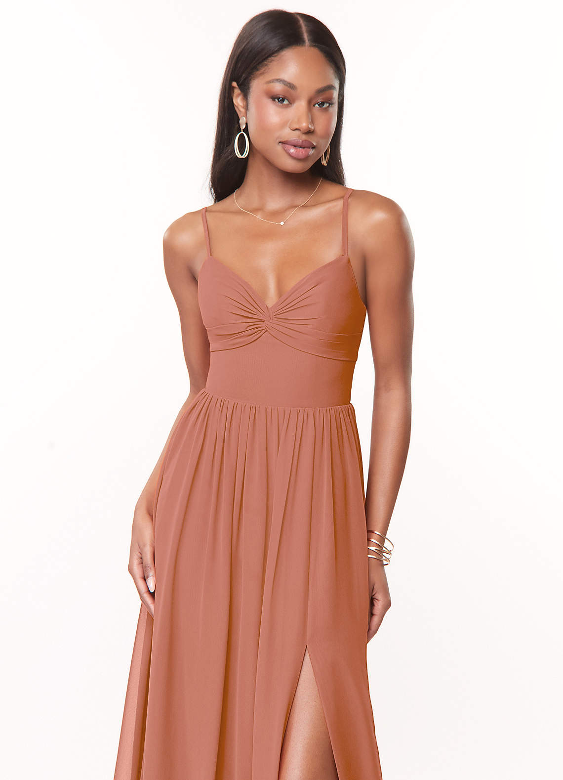 Azazie Zeya Bridesmaid Dresses MAI TAI A-Line V-Neck Pleated Chiffon Dress image4