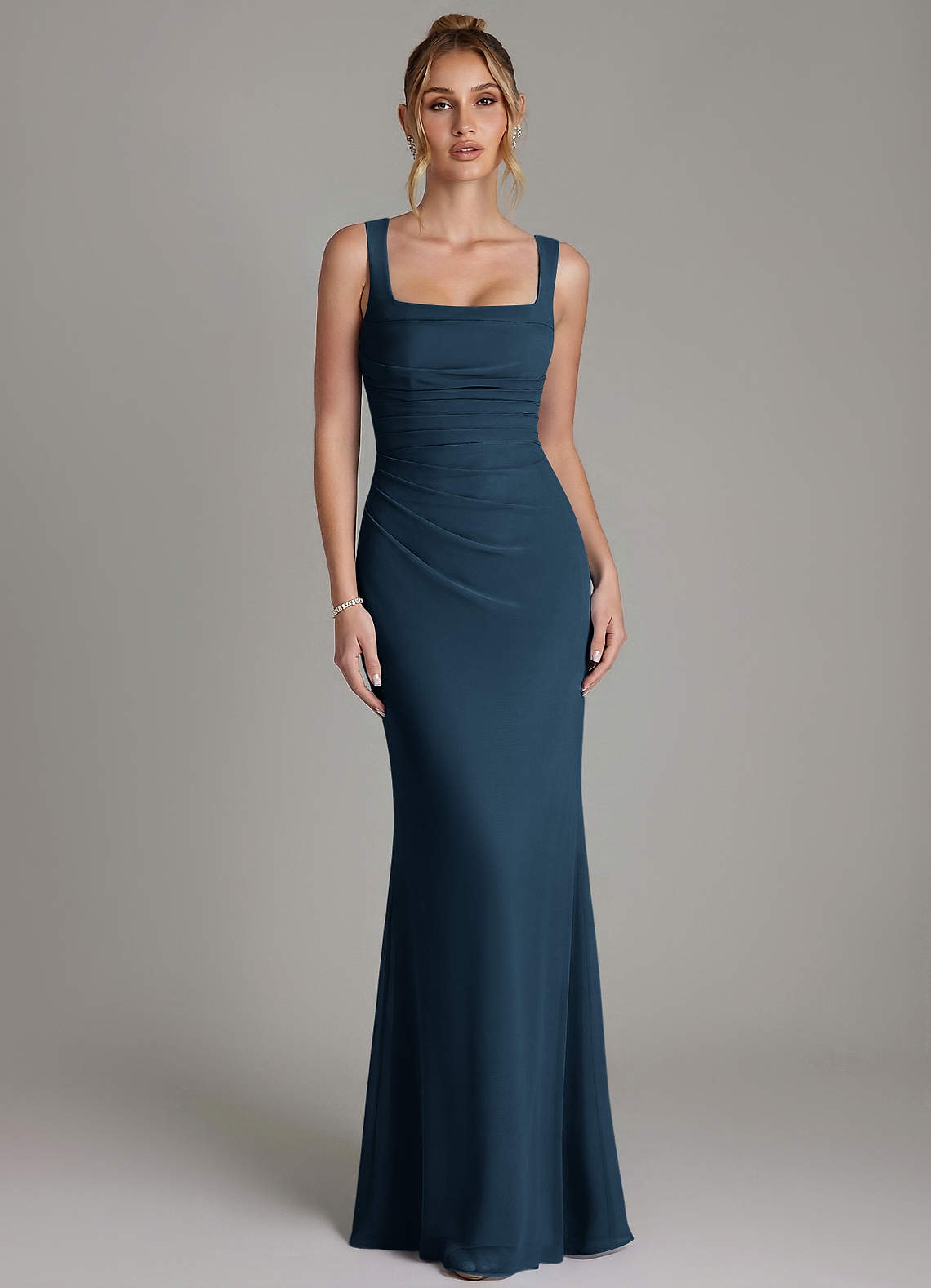 Azazie Agustina Bridesmaid Dresses Dark Navy Mermaid Corset Chiffon Dress image4
