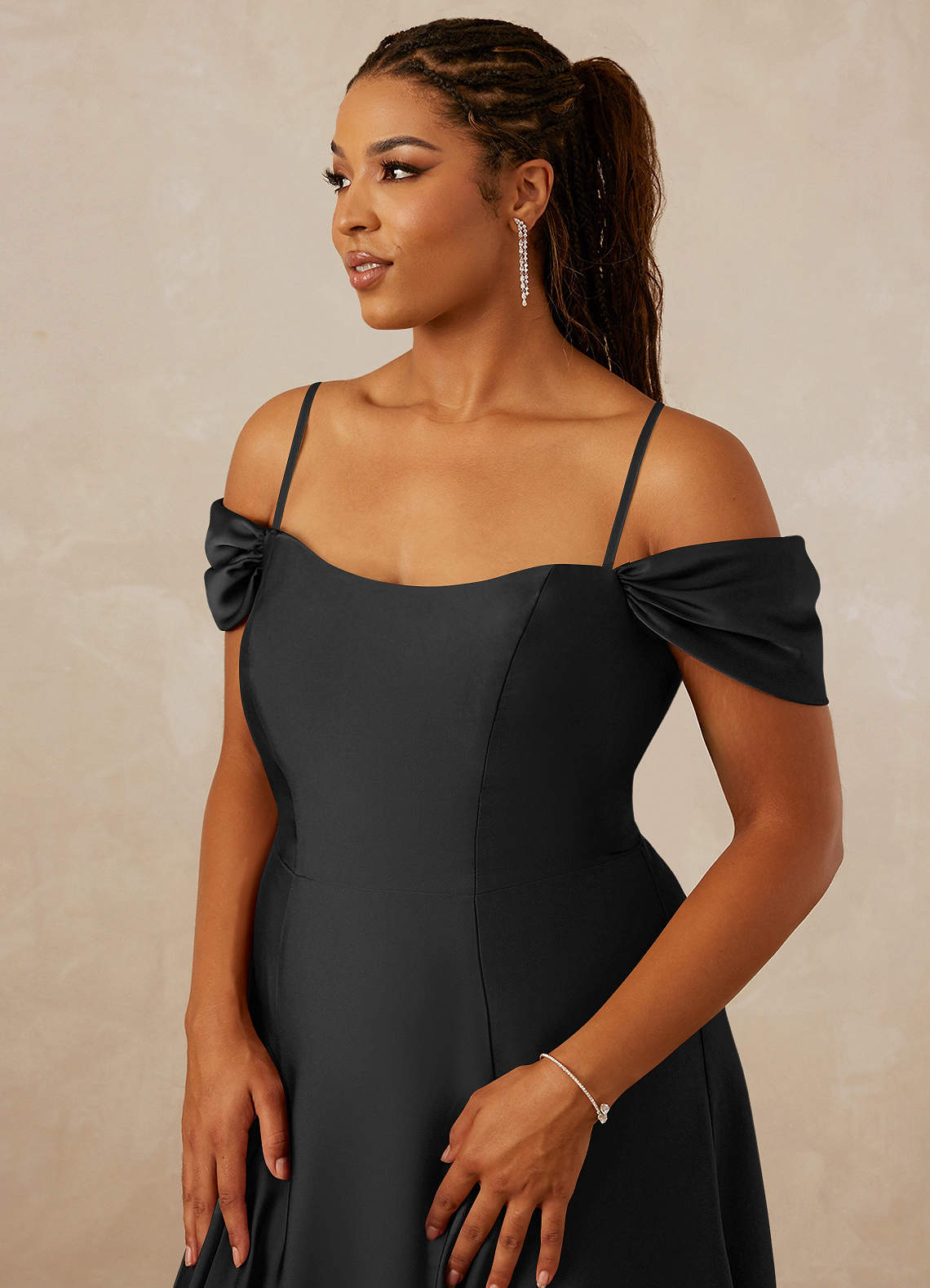 Christian Siriano Bridal for Azazie 1002 Bridesmaid Dresses Black A-Line Off the Shoulder Stretch Satin Convertible Dress image8
