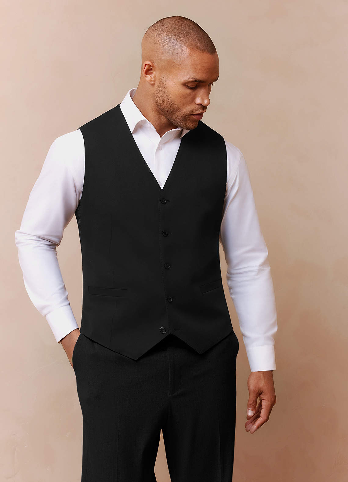 front Savile Black Wool Blend Suit Vest
