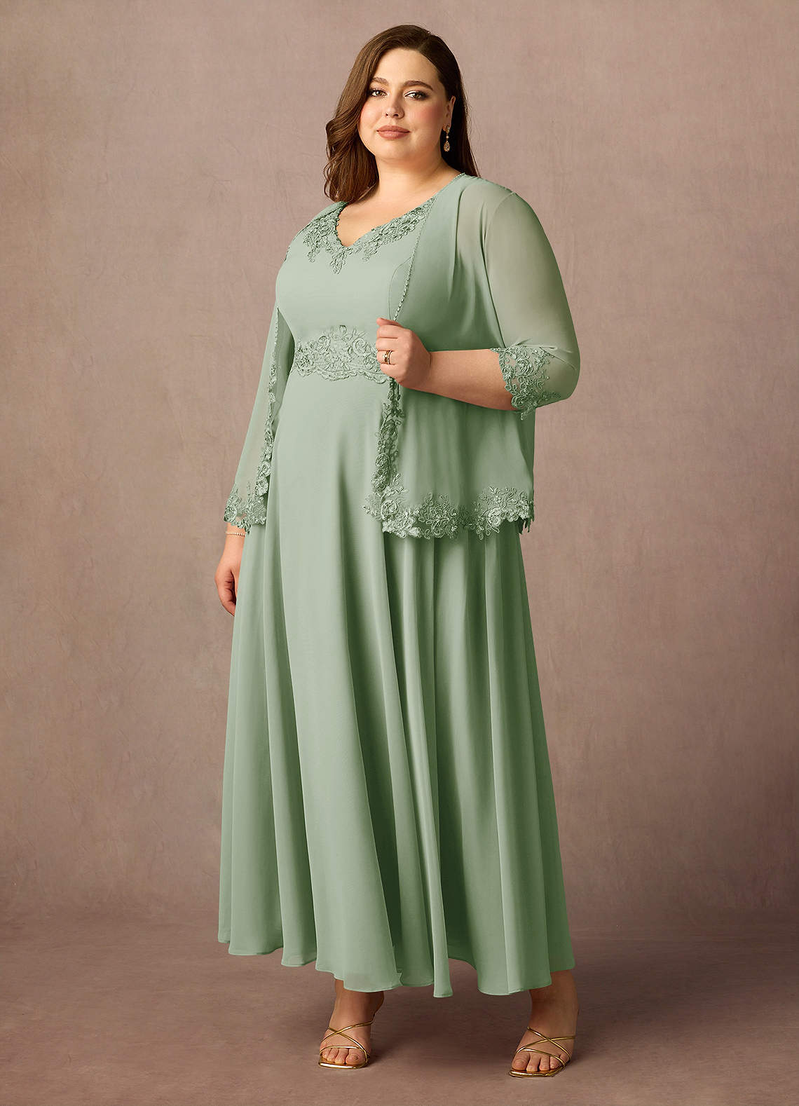 Azazie Devana Vestidos para mãe da noiva Vestido Dusty Sage de Chiffon de Linha A com Lantejoulas image9