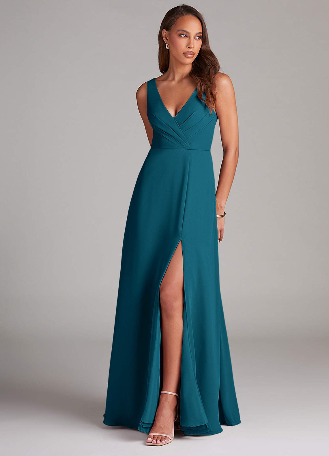 Azazie Nelly Bridesmaid Dresses Ink Blue A-Line Pleated Chiffon Dress image1