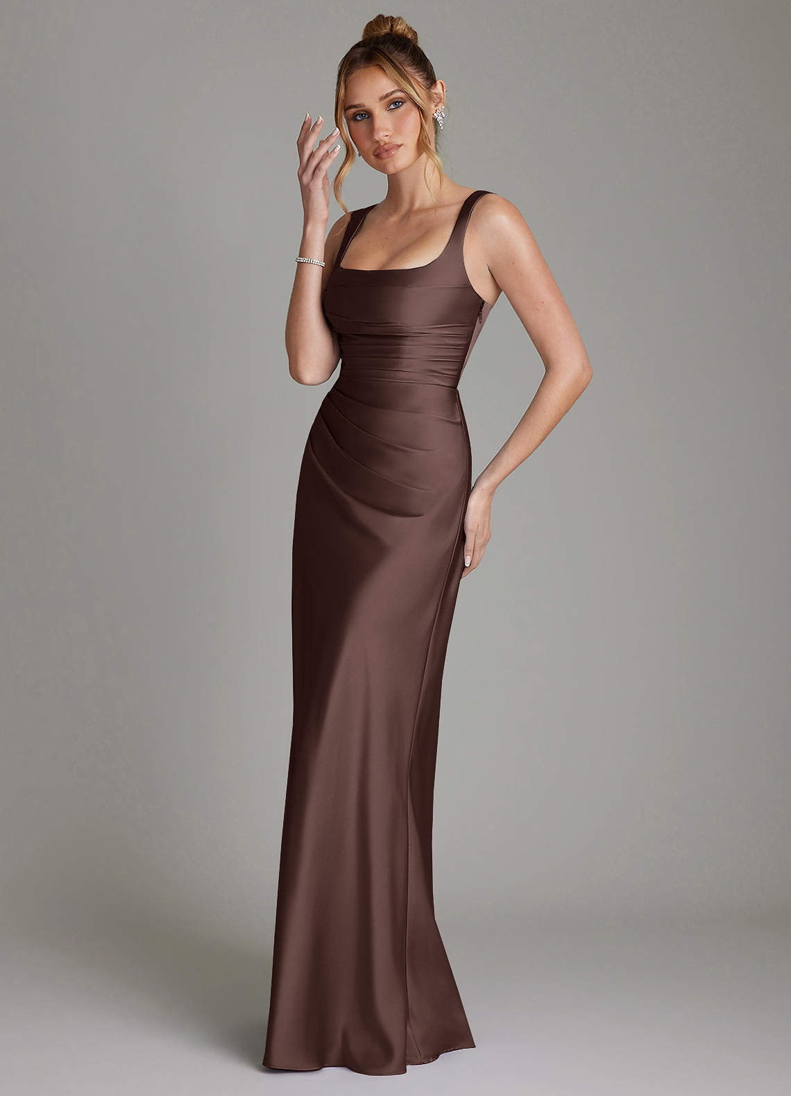 Azazie Agustina Bridesmaid Dresses Ganache Mermaid Corset Stretch Satin Dress image4