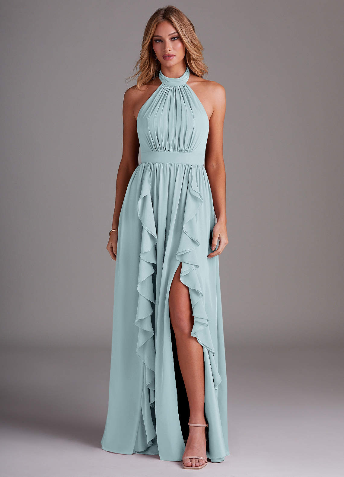 Azazie Avary Bridesmaid Dresses Mist A-Line Pleated Chiffon Dress image1