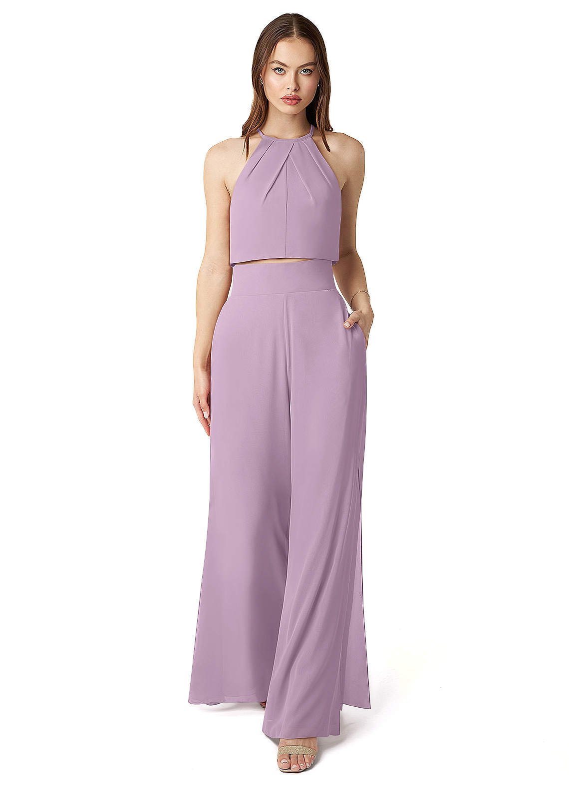 Azazie Kenzi Abiti da Damigella Tuta in Chiffon Plissettato Glicine image1