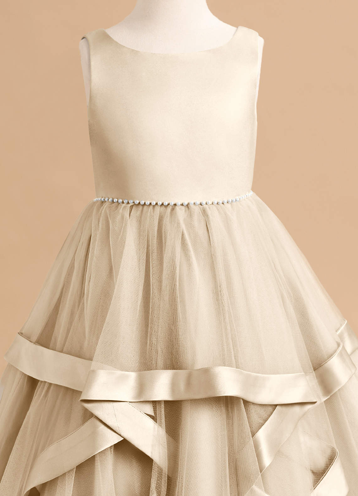 Azazie Posy Flower Girl Dresses Champagne A-Line Beaded Tulle Dress image4