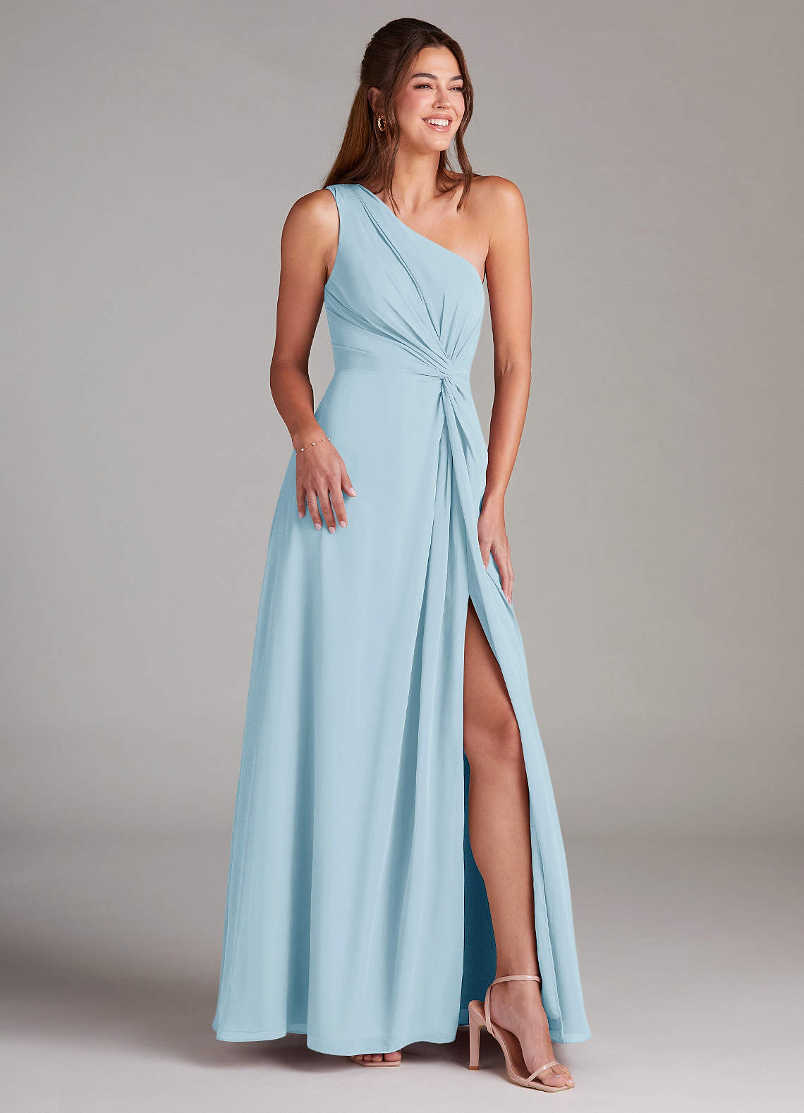 Azazie Brooke Bridesmaid Dresses Sky Blue A-Line One Shoulder Chiffon Dress image3