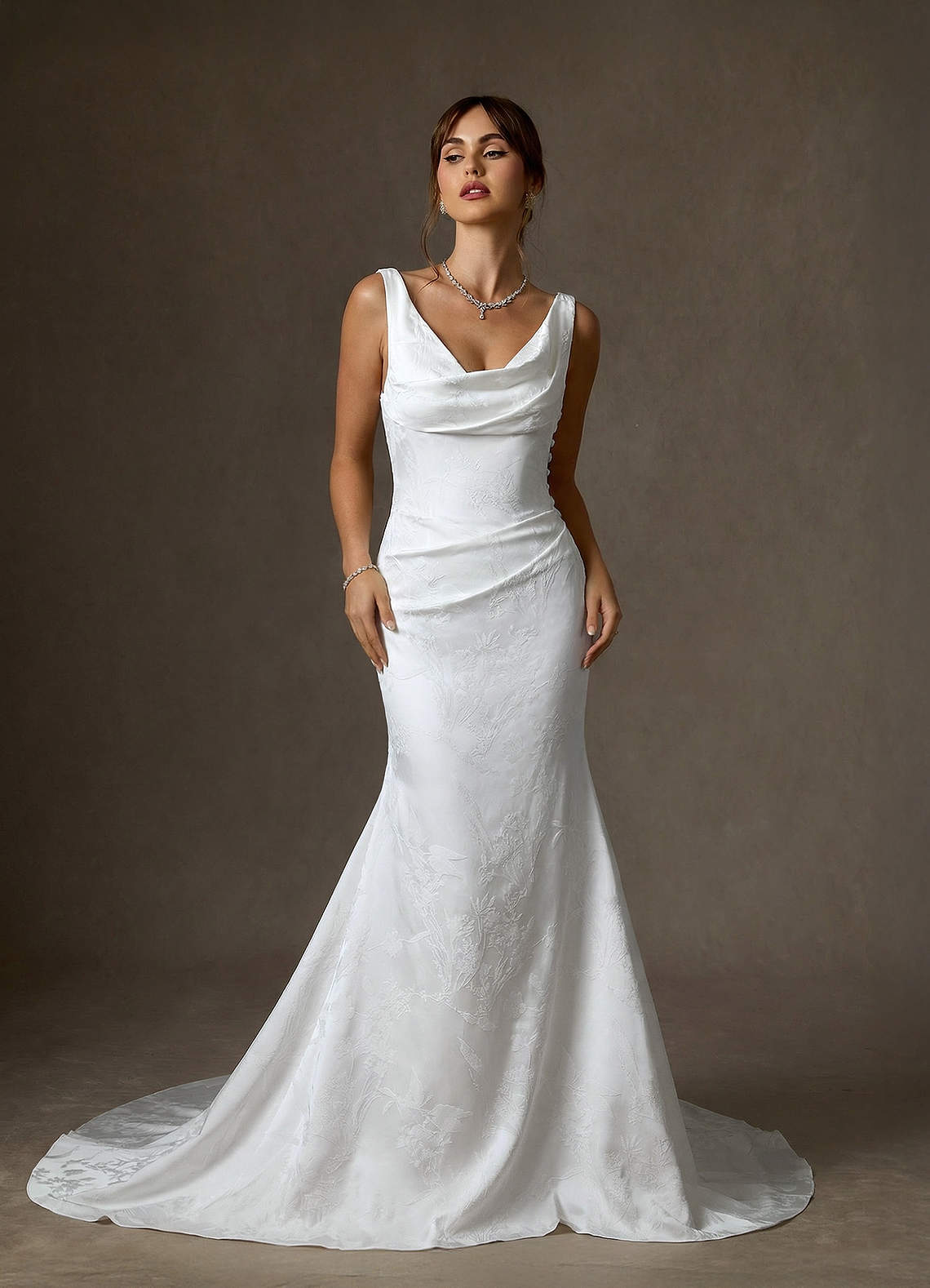 Azazie Hibiscus Diamond White Sheath Floral Jacquard Dress | Azazie
