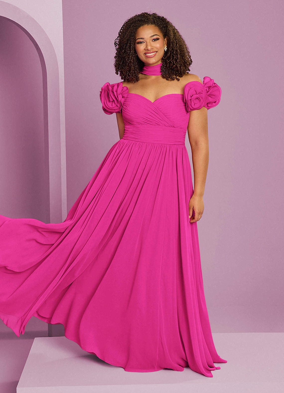 Barbie ♥ Azazie Jurken voor bruidsmeisjes Converteerbaar Jurk van Chiffon met A-Lijn Off the Shoulder Barbie Roze image1