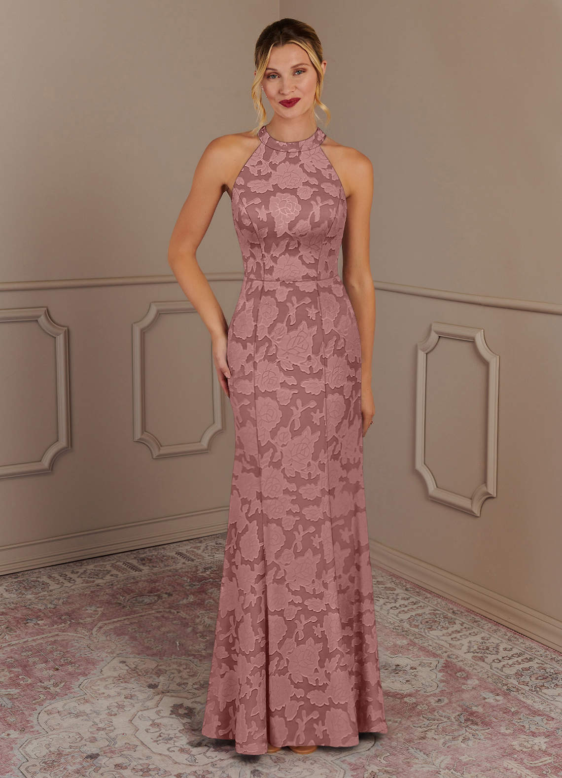 Azazie Tyra Mère de la mariée Robes Robe Sirène en Blumen-Burnout Rose Poussiéreuse image1