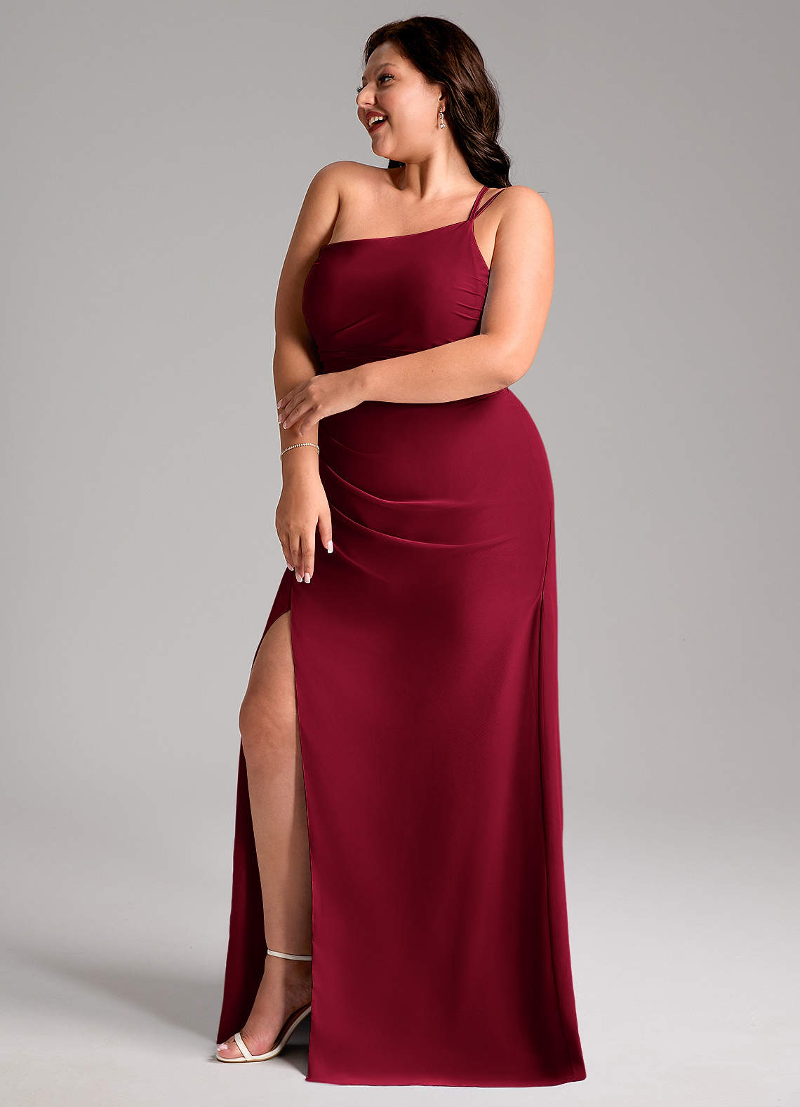 Azazie Sheath One-Shoulder Floor-Length Chiffon Bridesmaid Dresses - Burgundy