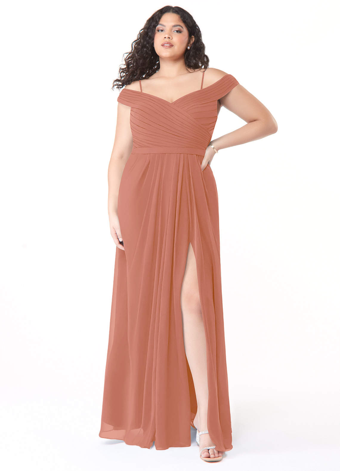 Azazie Audrianna Brautjungfernkleider Wandelbar A-Linie Schulterfrei gerafft Chiffon Kleid Mai Tai image1