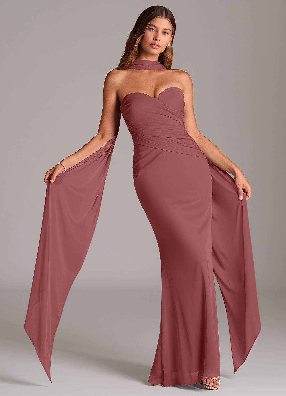 Azazie Katelyn Bridesmaid Dresses Amethyst Sheath Strapless Mesh Convertible Dress image1