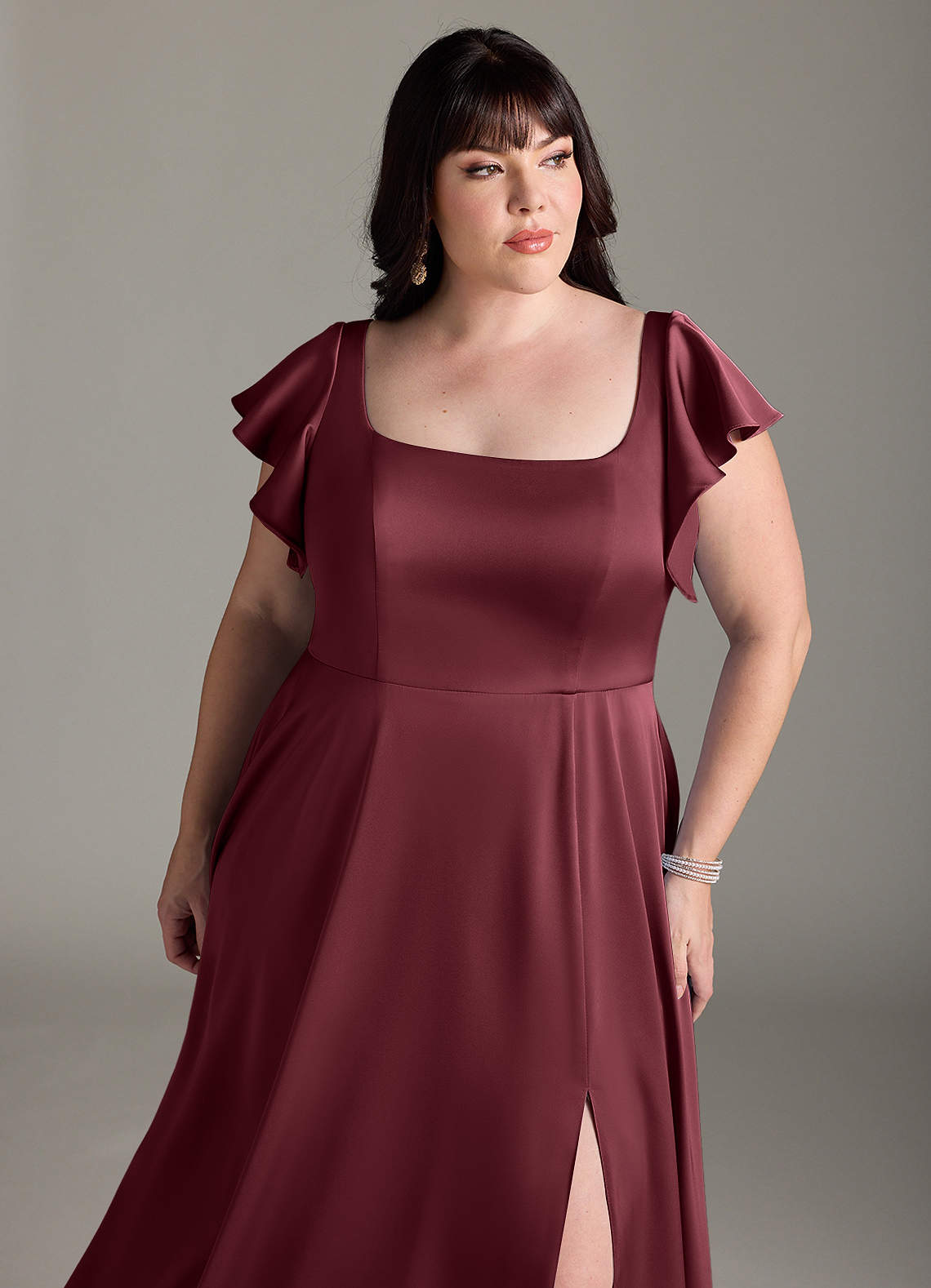 Azazie Bondi Bridesmaid Dresses Merlot A-Line Bow Stretch Satin Dress image10