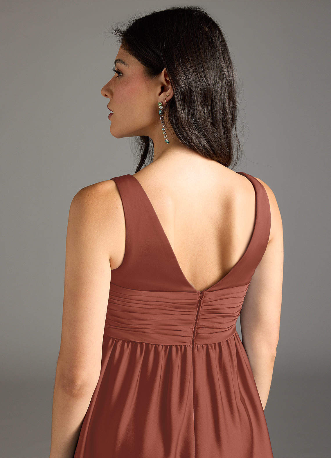 Azazie Yetta Maternity Bridesmaid Dresses A-Line Pleated Stretch Satin Floor-Length Dress image4