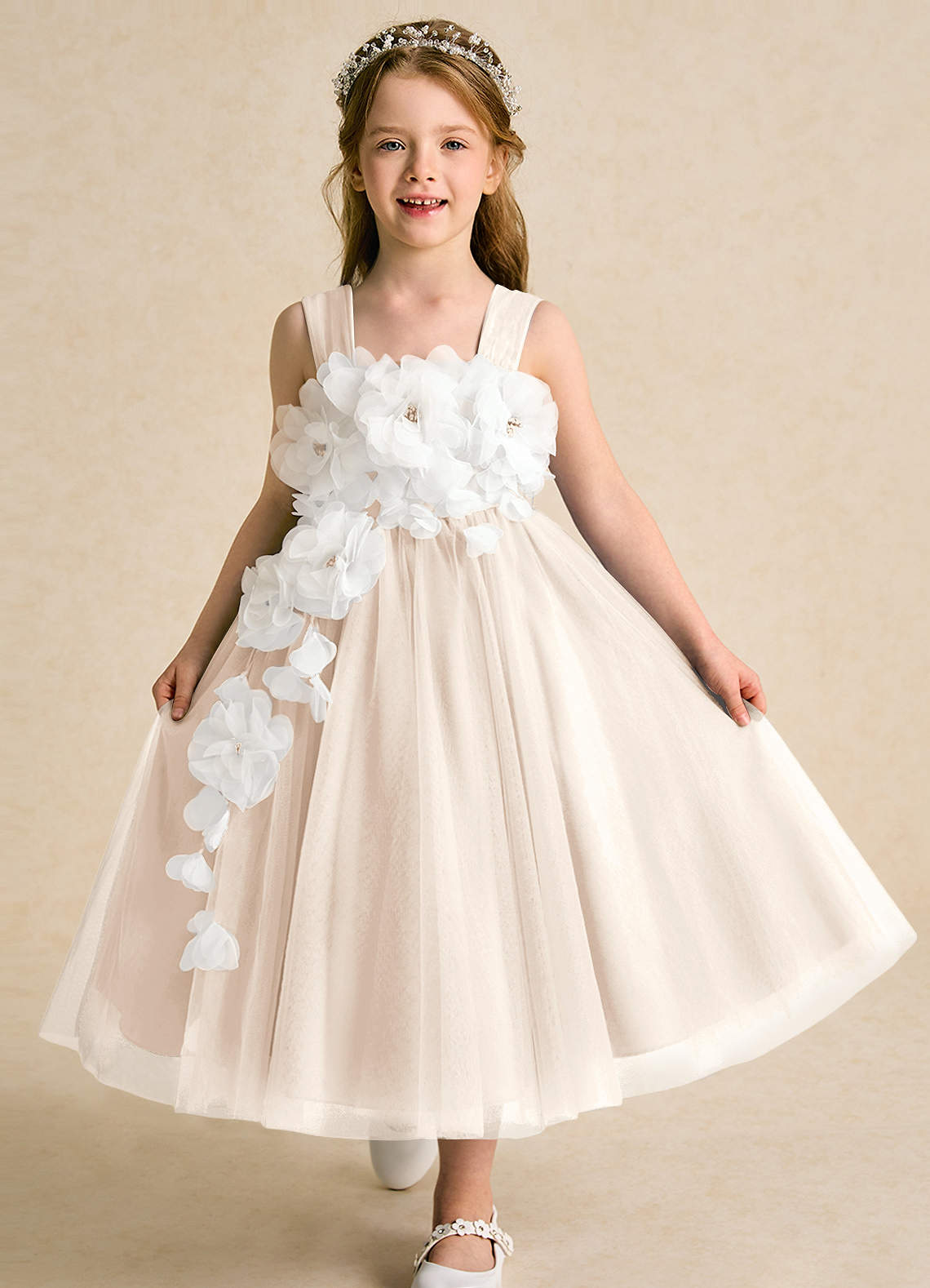 Azazie Dovey Flower Girl Klänningar Klänning Balklänning i Tyll Rosett image1