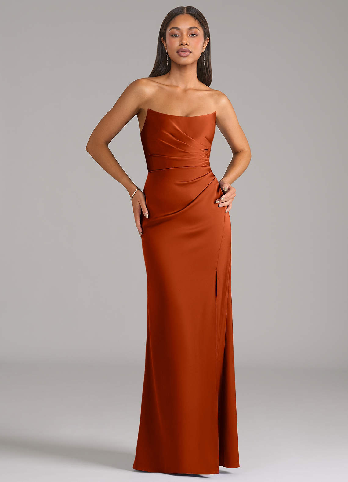 Azazie Marla Bridesmaid Dresses Paprika Sheath Strapless Stretch Satin Convertible Dress image1