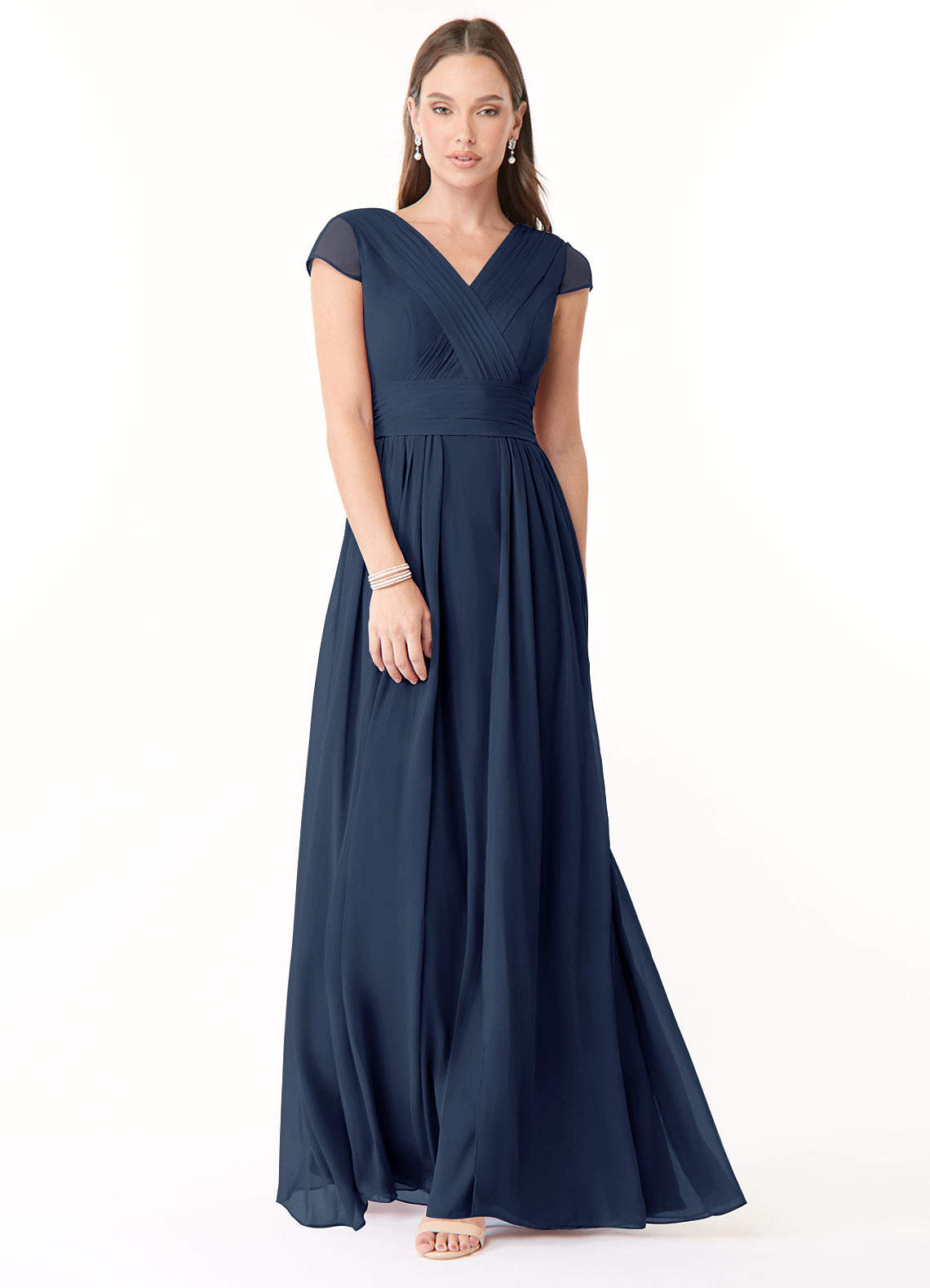 Azazie Organa Bridesmaid Dresses Dark Navy A-Line Pleated Chiffon Dress image1