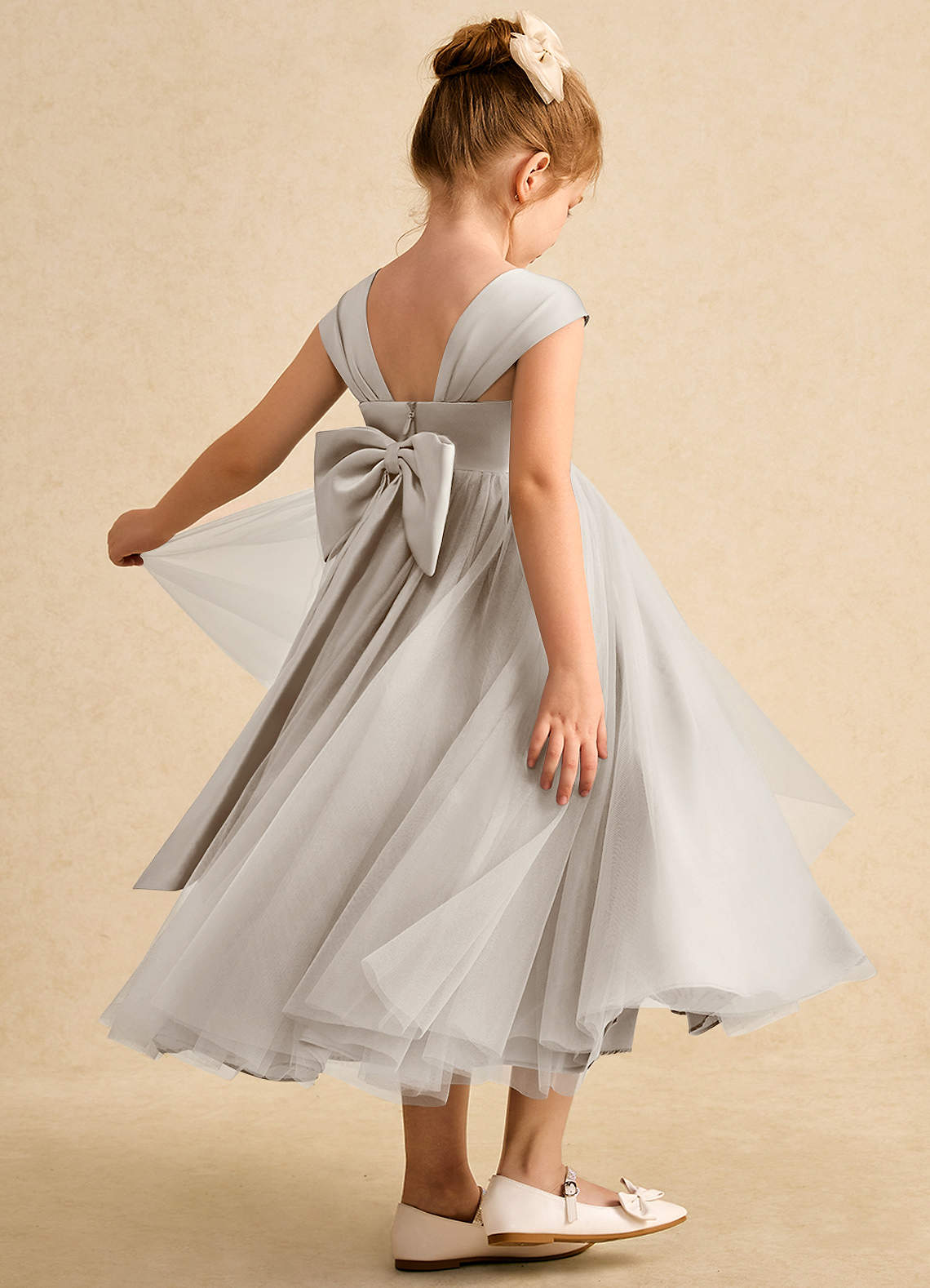 Azazie Chickadee Flower Girl Dresses Frost Ball-Gown Sweetheart Neckline Matte Satin Dress image1