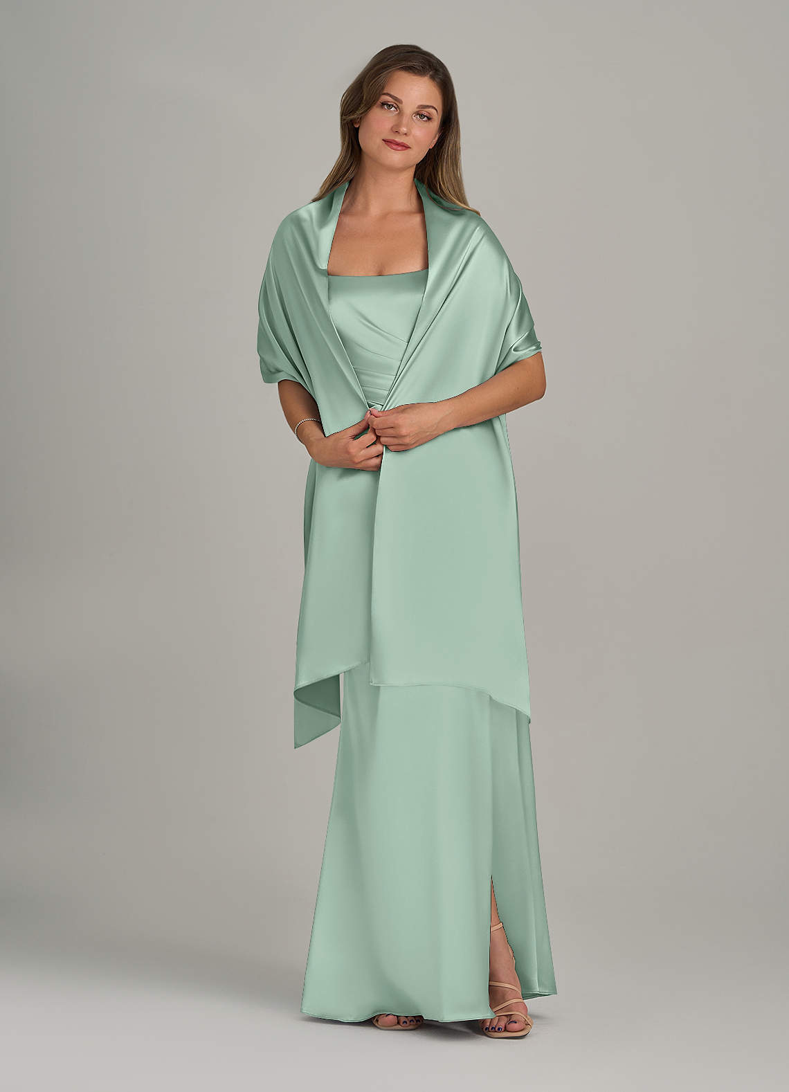 front Azazie Matching Color Metallic Satin Shawl