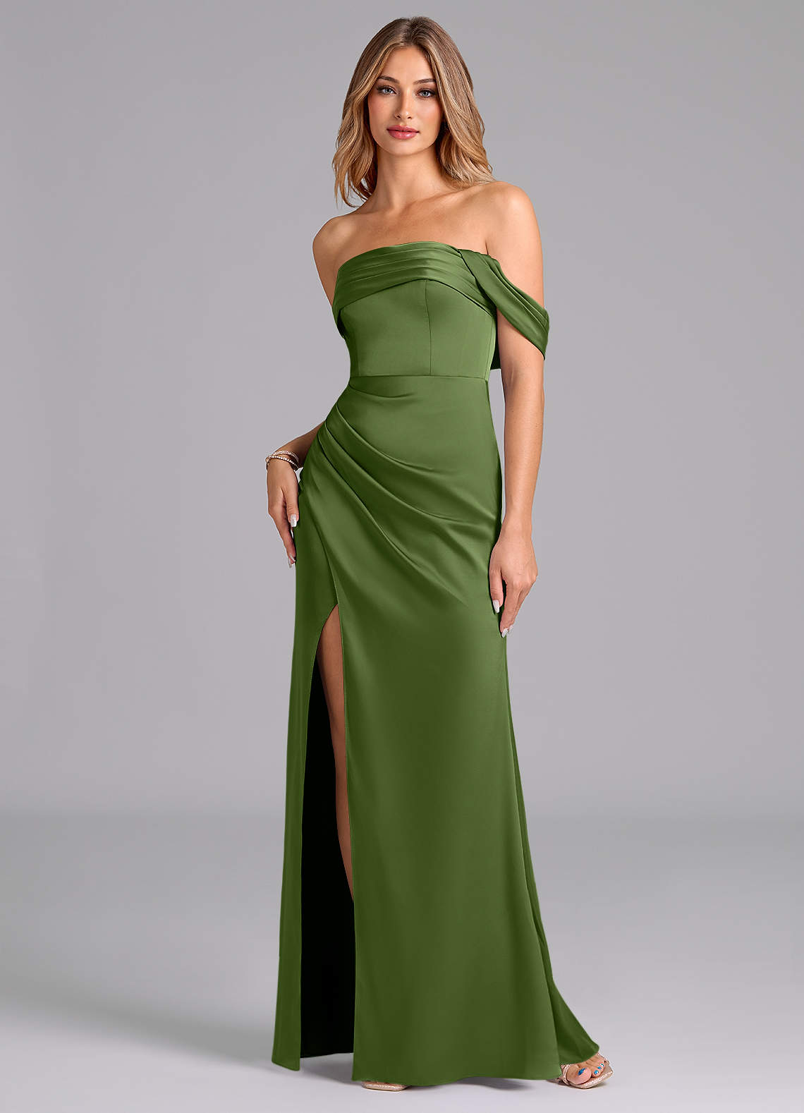 Azazie Lisbeth Bridesmaid Dresses Juniper Mermaid Off the Shoulder Stretch Satin Convertible Dress image1