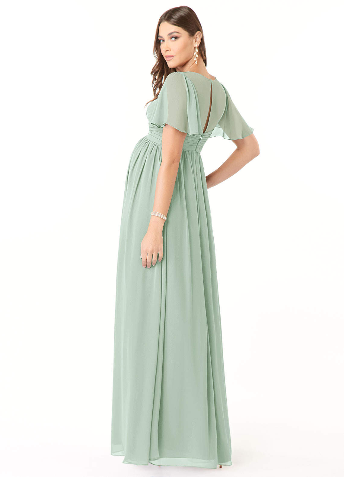 Azazie A-Line/Princess V-Neck Floor-Length Chiffon Maternity Bridesmaid Dresses - Agave
