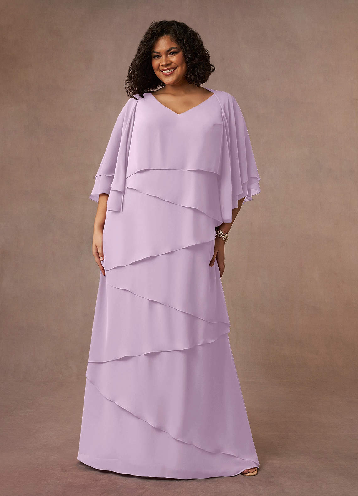 Azazie OHara Abiti per la Madre della Sposa Abito A-Line in Chiffon con Scollo a V Lilla Glassato image1