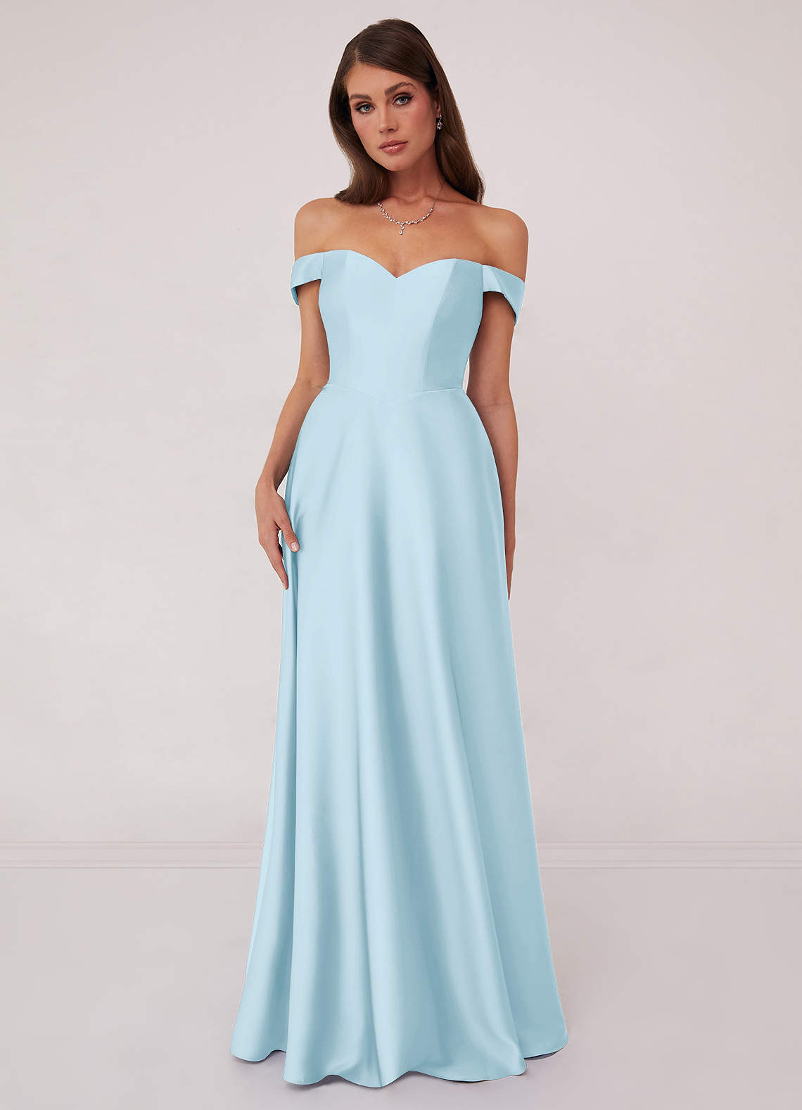 Barbie ♥ Azazie Bridesmaid Dresses Sky Blue A-Line Off the Shoulder Stretch Satin Convertible Dress image1