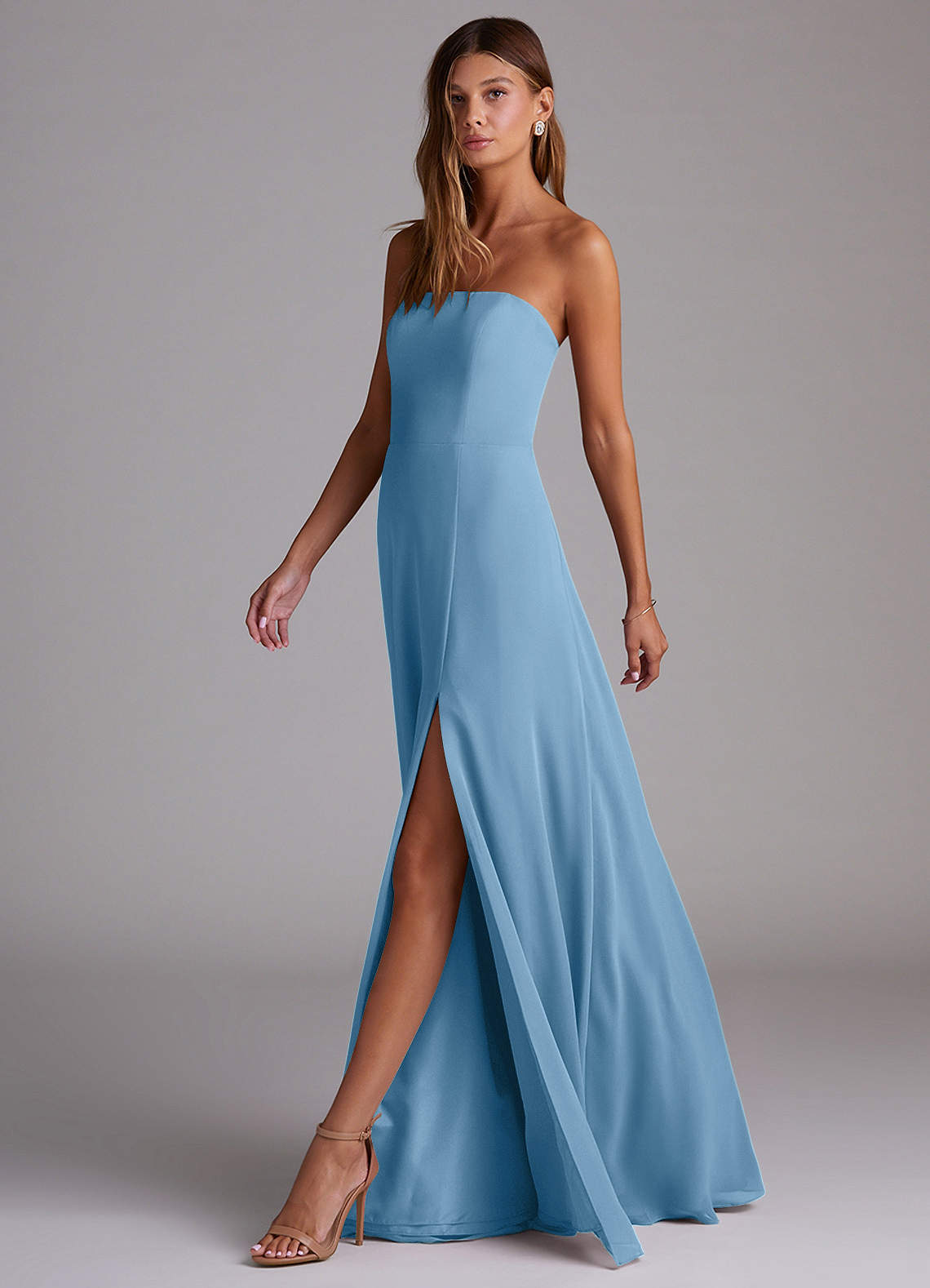 Azazie Wren Bridesmaid Dresses Steel Blue A-Line Side Slit Chiffon Convertible Dress image5