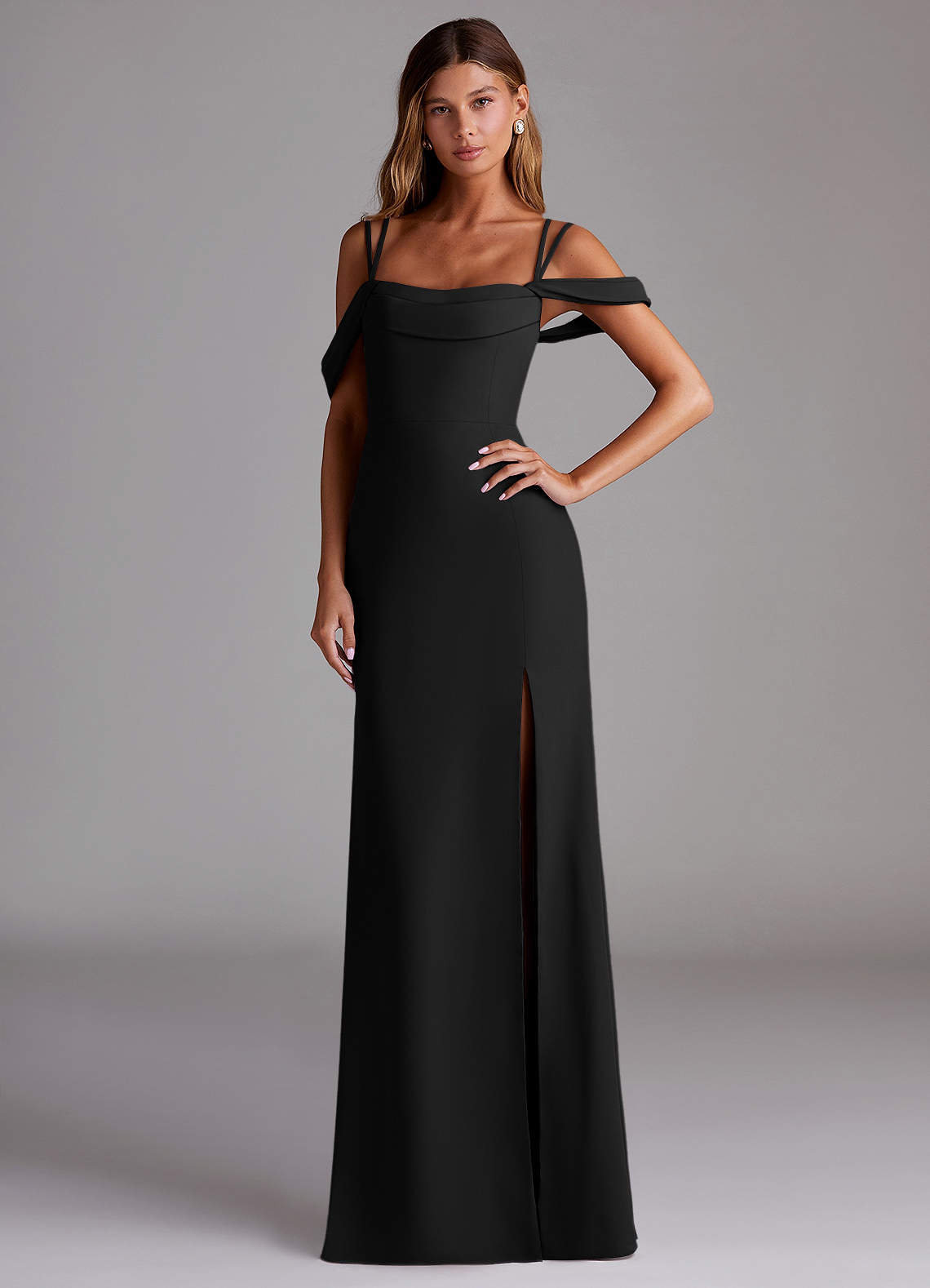 Azazie Callan Bridesmaid Dresses Black Mermaid Pleated Chiffon Convertible Dress image1