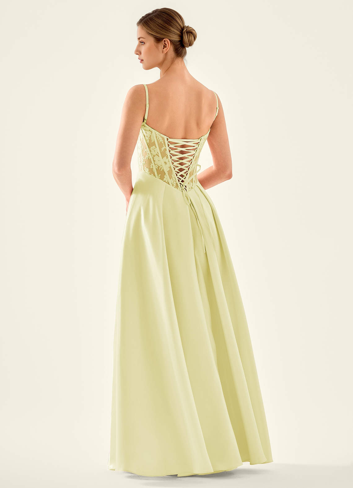 Azazie Light Yellow Lace Lace Up Sweetheart Formal Dress