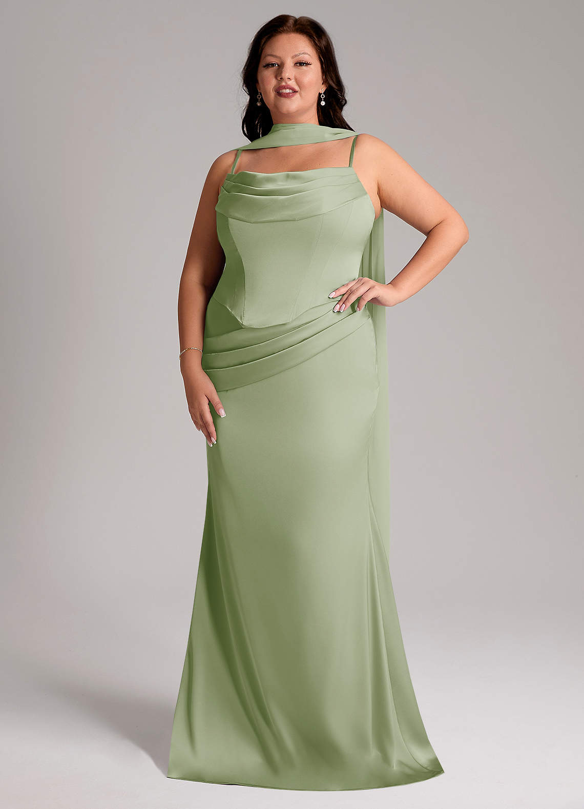 Azazie Sorrel Bridesmaid Dresses Dusty Sage Mermaid Strapless Stretch Satin Convertible Dress image6