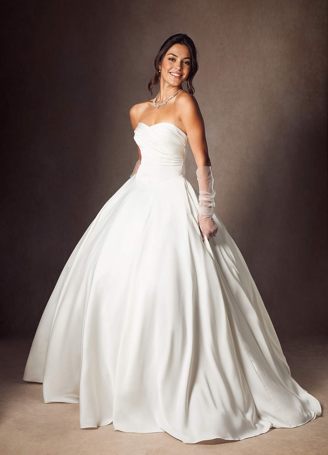 Azazie Alta At-home Try On Dresses Diamond White A-Line Strapless Stretch Satin Dress image4