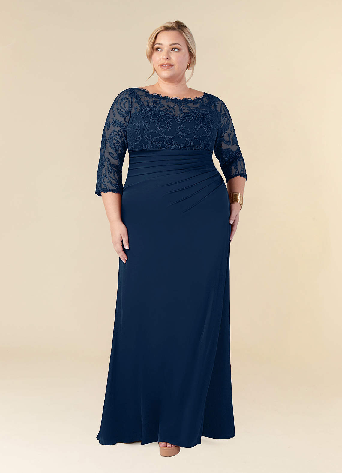 Azazie Stefani Mother of the Bride Dresses Dark Navy Mermaid Lace Dress image1