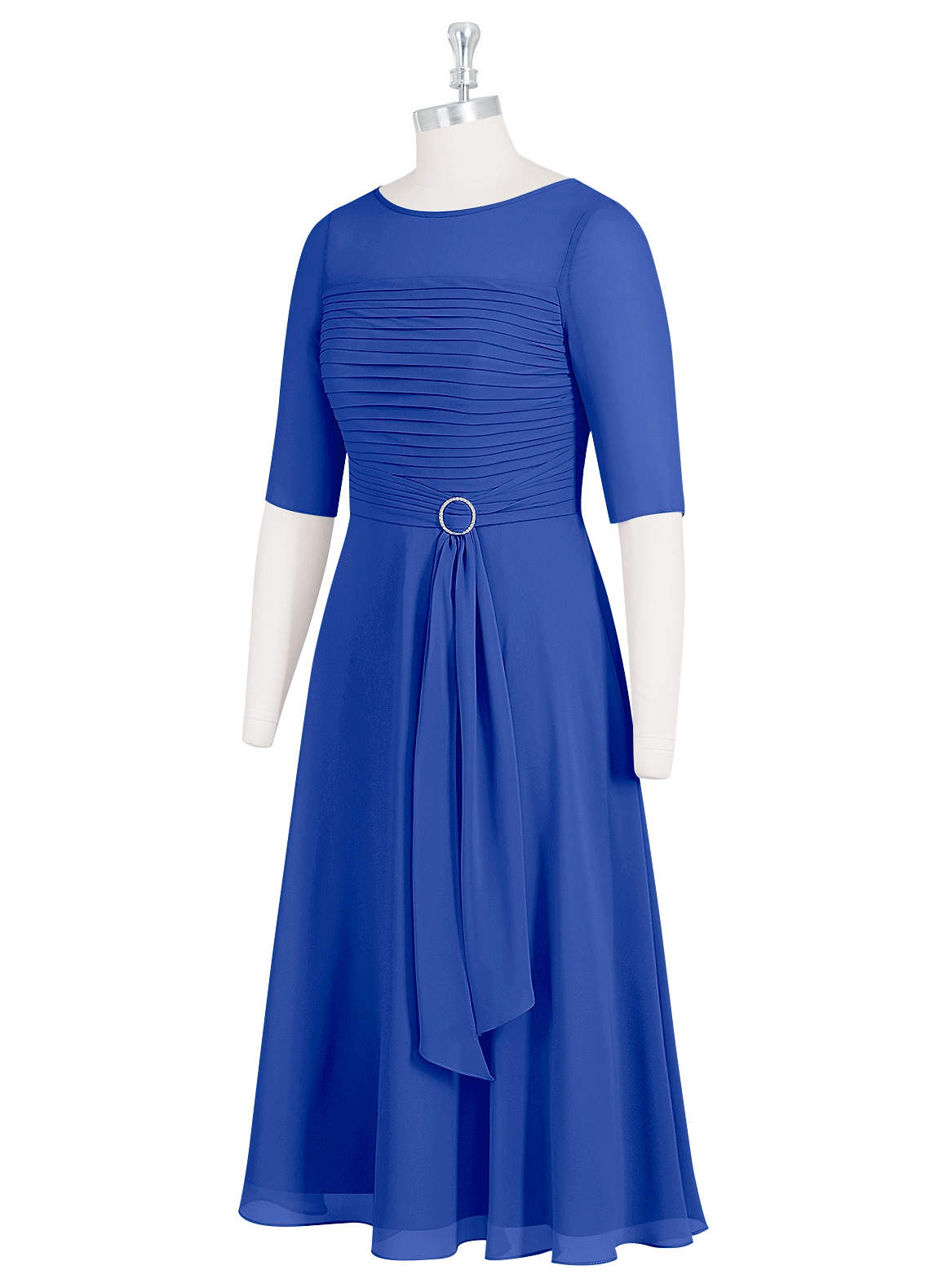 Azazie A-Line/Princess Boat Neck Tea-Length Chiffon Mother of the Bride or Groom Dresses - Royal Blue